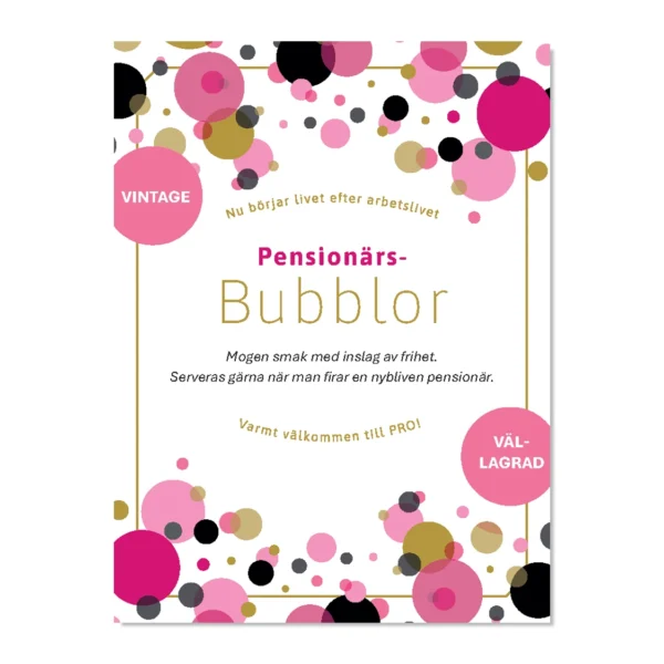 Flasketikett Pensionärsbubblor